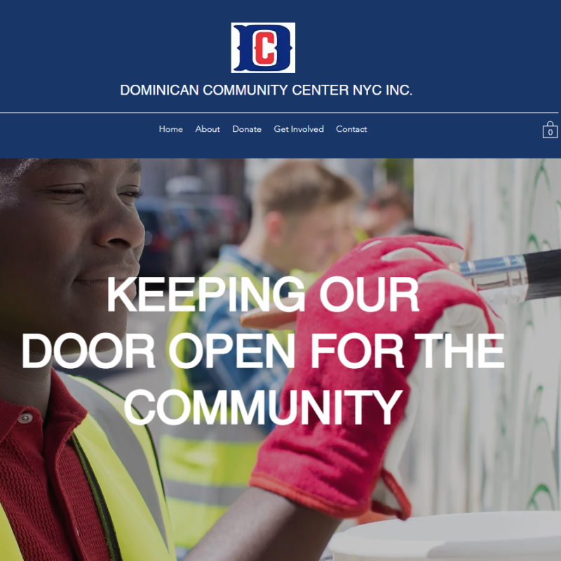 A screenshot of a website for a nonprofit organization; a Black man painting a mural