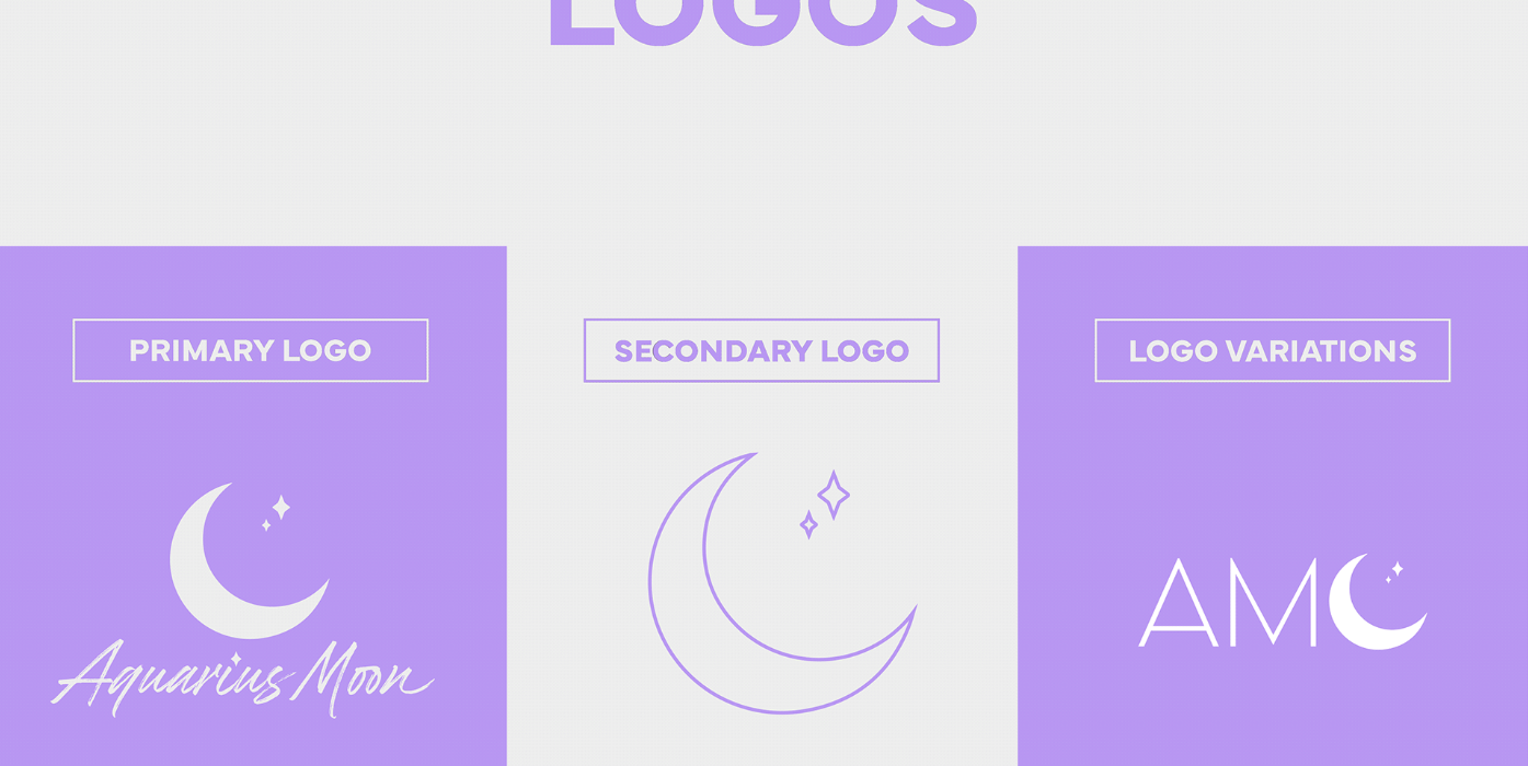 A depiction of 3 logos; light purple and light grey