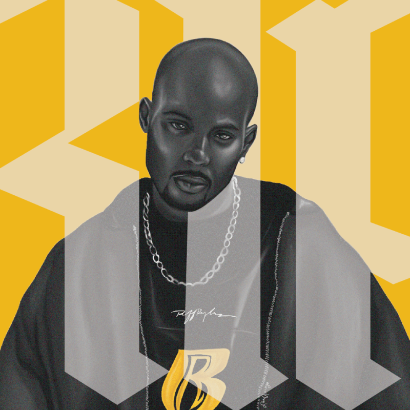 An illustration of rapper DMX with RIP behind him